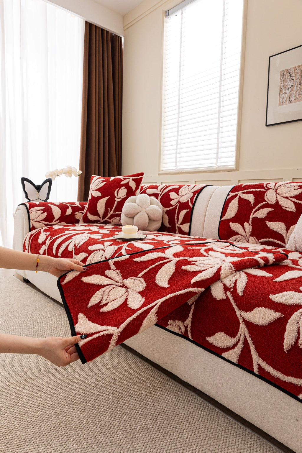 Decor Cedar Willow Quilted Leaf Sofa Seat Cover in Ruby Leaf - styled sofa seat cover for quilted sofa seat covers in United States