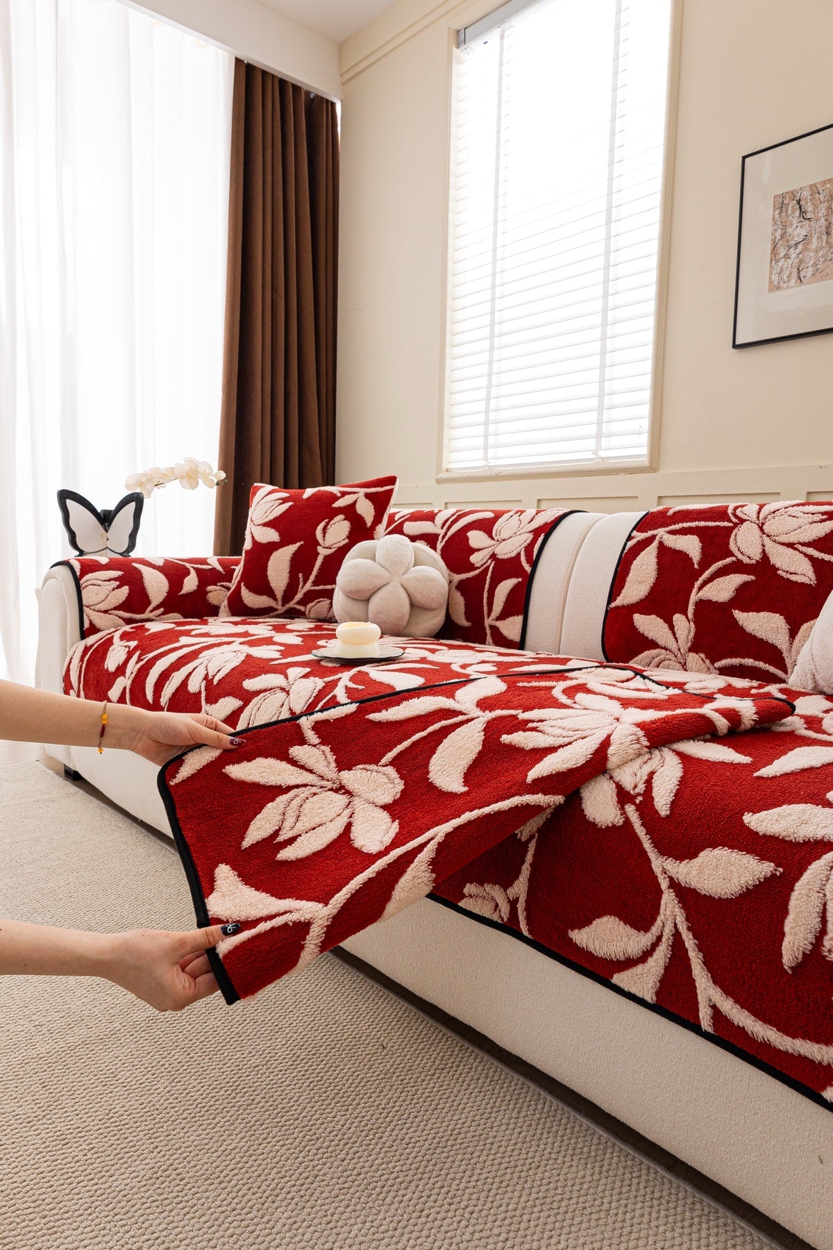 Decor Cedar Willow Quilted Leaf Sofa Seat Cover in Ruby Leaf - styled sofa seat cover for quilted sofa seat covers in United States