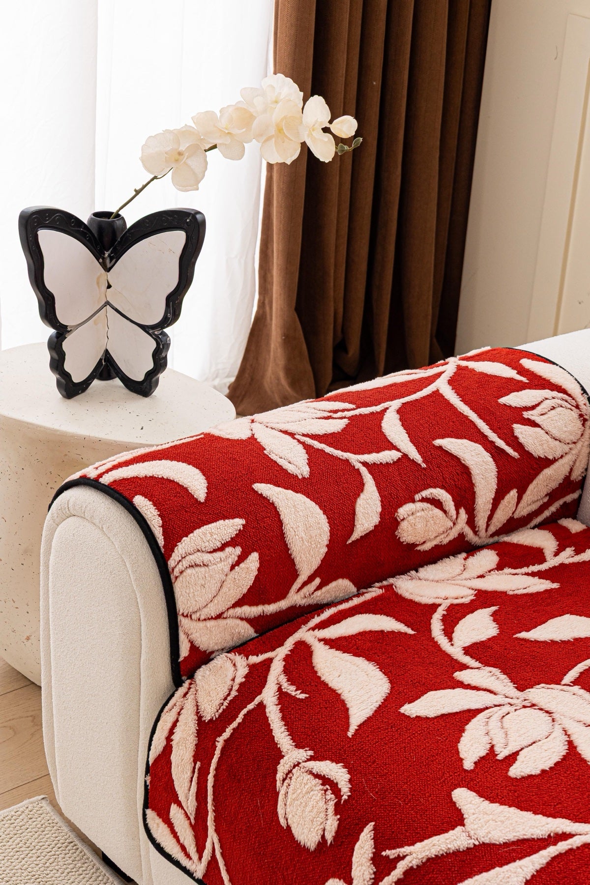 Decor Cedar Willow Quilted Leaf Sofa Seat Cover in Ruby Leaf - back cushion fit view for quilted sofa seat covers in United States