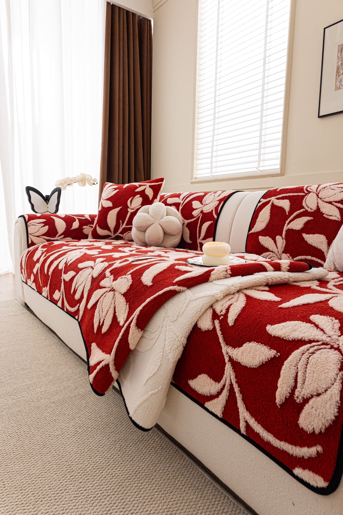 Decor Cedar Willow Quilted Leaf Sofa Seat Cover in Ruby Leaf - styled sofa seat cover for quilted sofa seat covers in United States