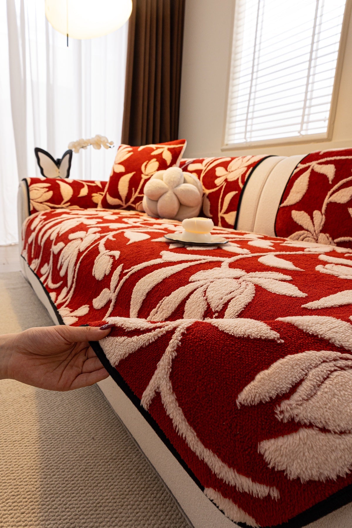 Decor Cedar Willow Quilted Leaf Sofa Seat Cover in Ruby Leaf - styled sofa seat cover for quilted sofa seat covers in United States