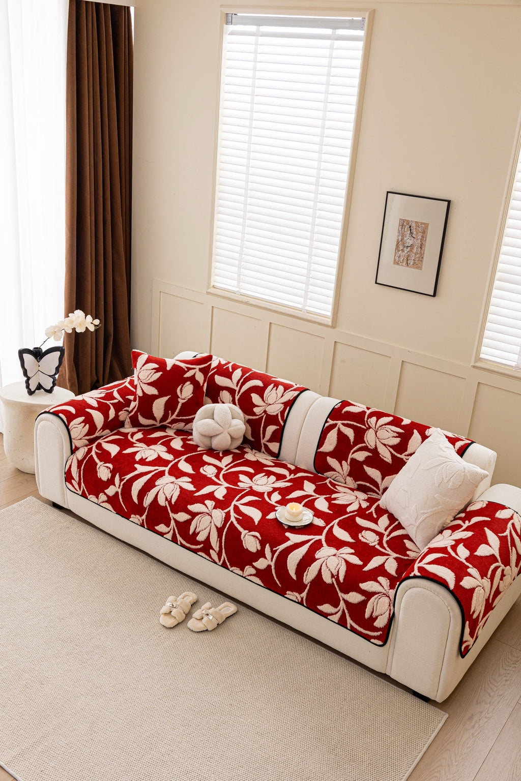 Decor Cedar Willow Quilted Leaf Sofa Seat Cover in Ruby Leaf - styled sofa seat cover for quilted sofa seat covers in United States