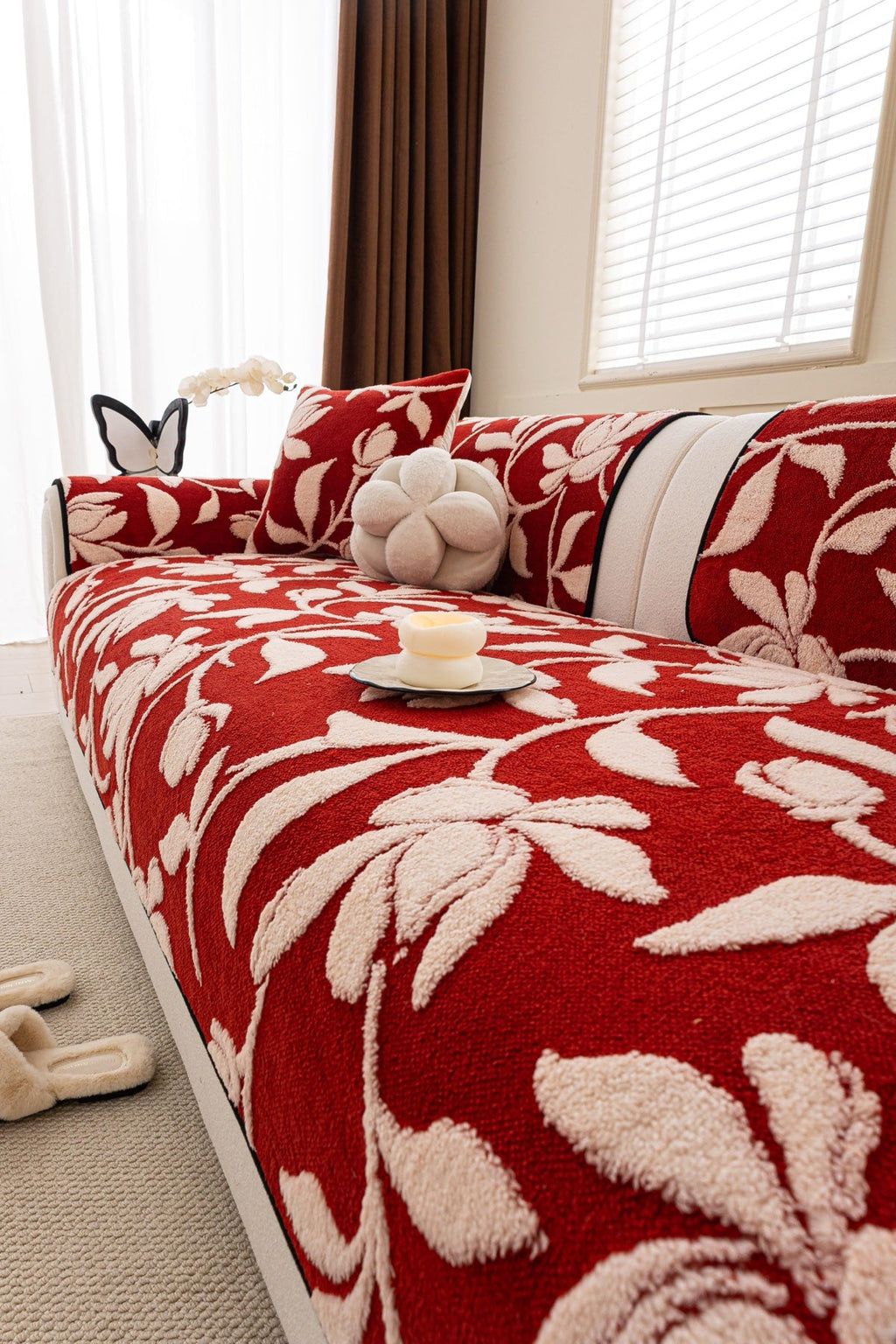 Decor Cedar Willow Quilted Leaf Sofa Seat Cover in Ruby Leaf - styled sofa seat cover for quilted sofa seat covers in United States