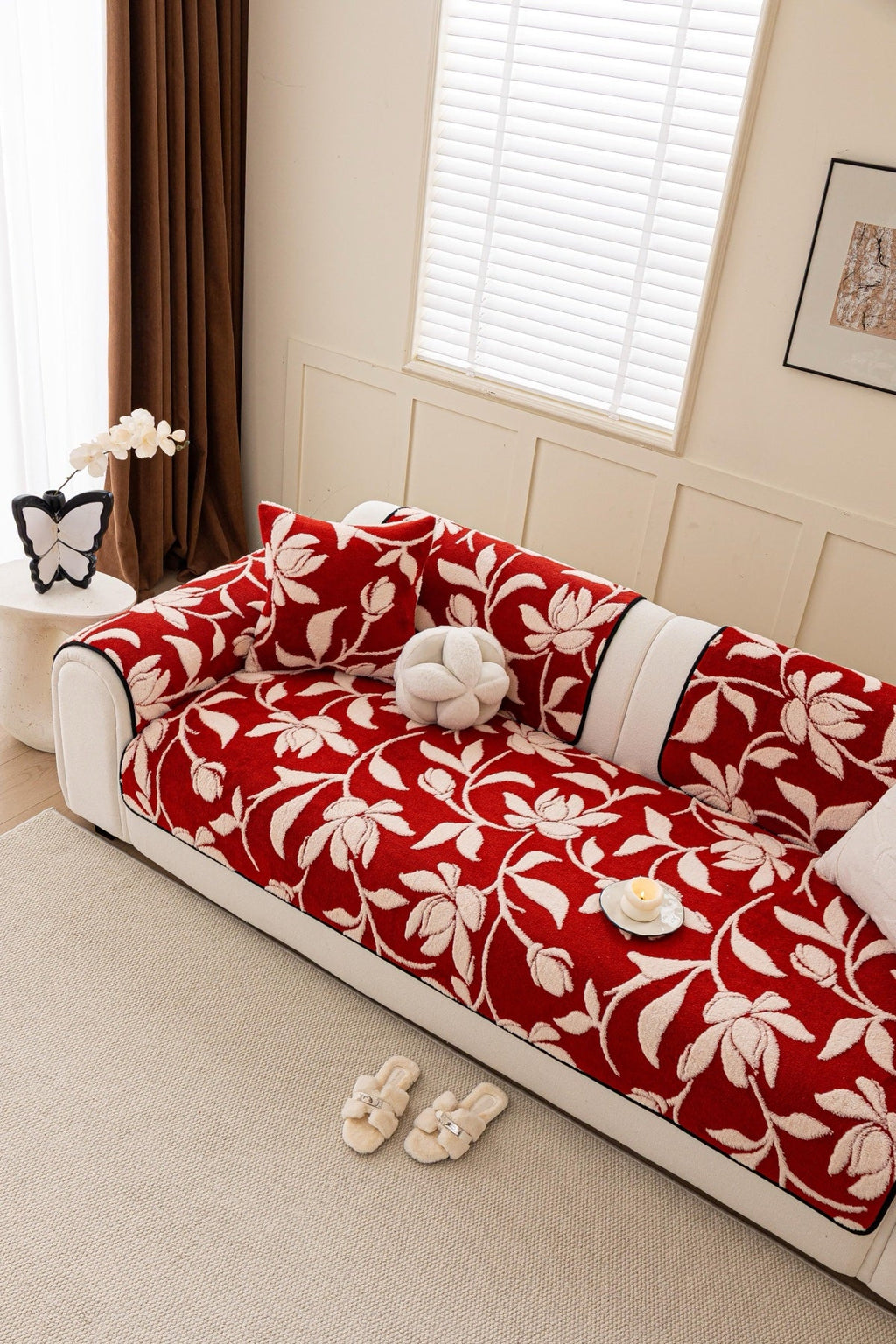 Decor Cedar Willow Quilted Leaf Sofa Seat Cover in Ruby Leaf - styled sofa seat cover for quilted sofa seat covers in United States