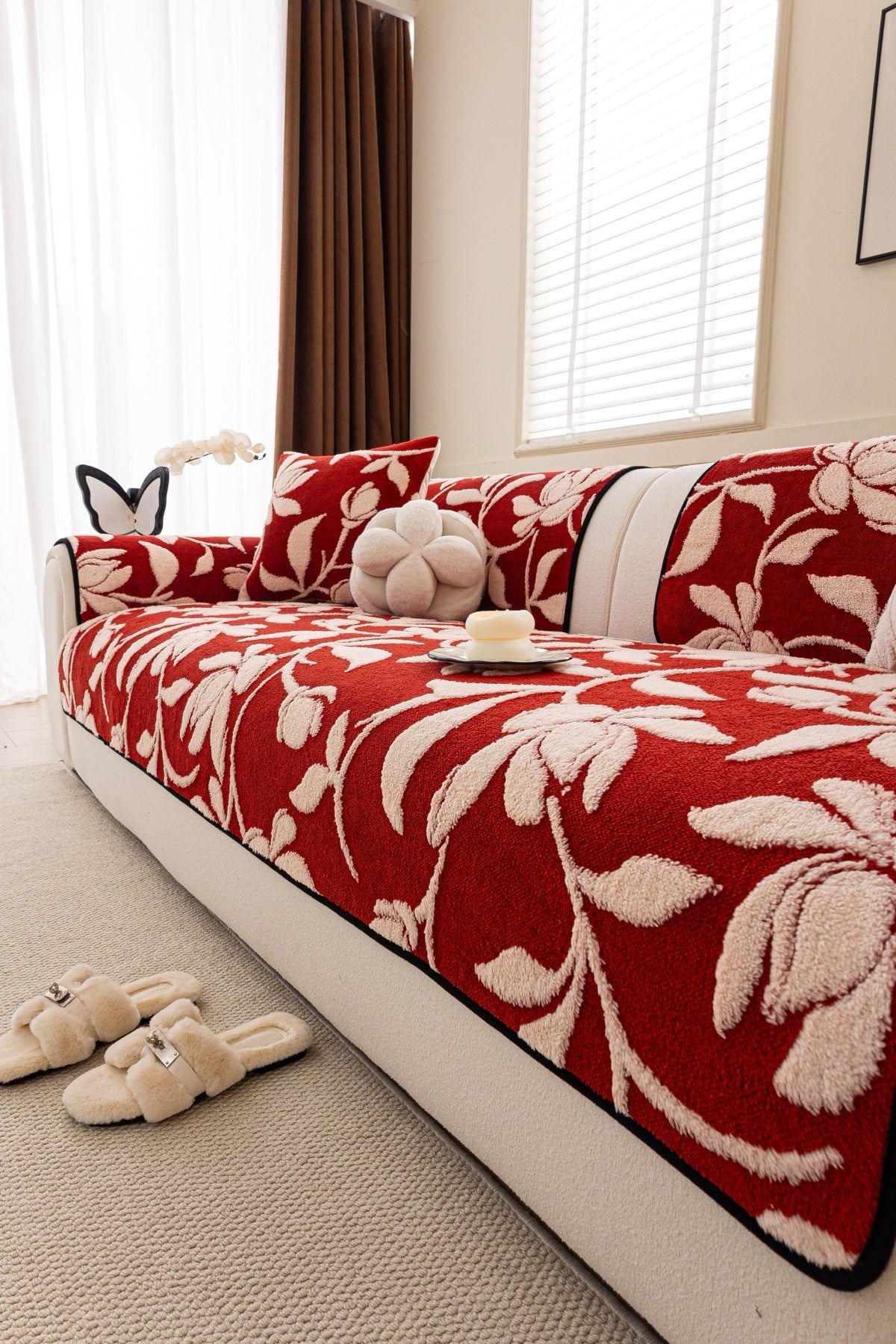 Decor Cedar Willow Quilted Leaf Sofa Seat Cover in Ruby Leaf - styled sofa seat cover for quilted sofa seat covers in United States