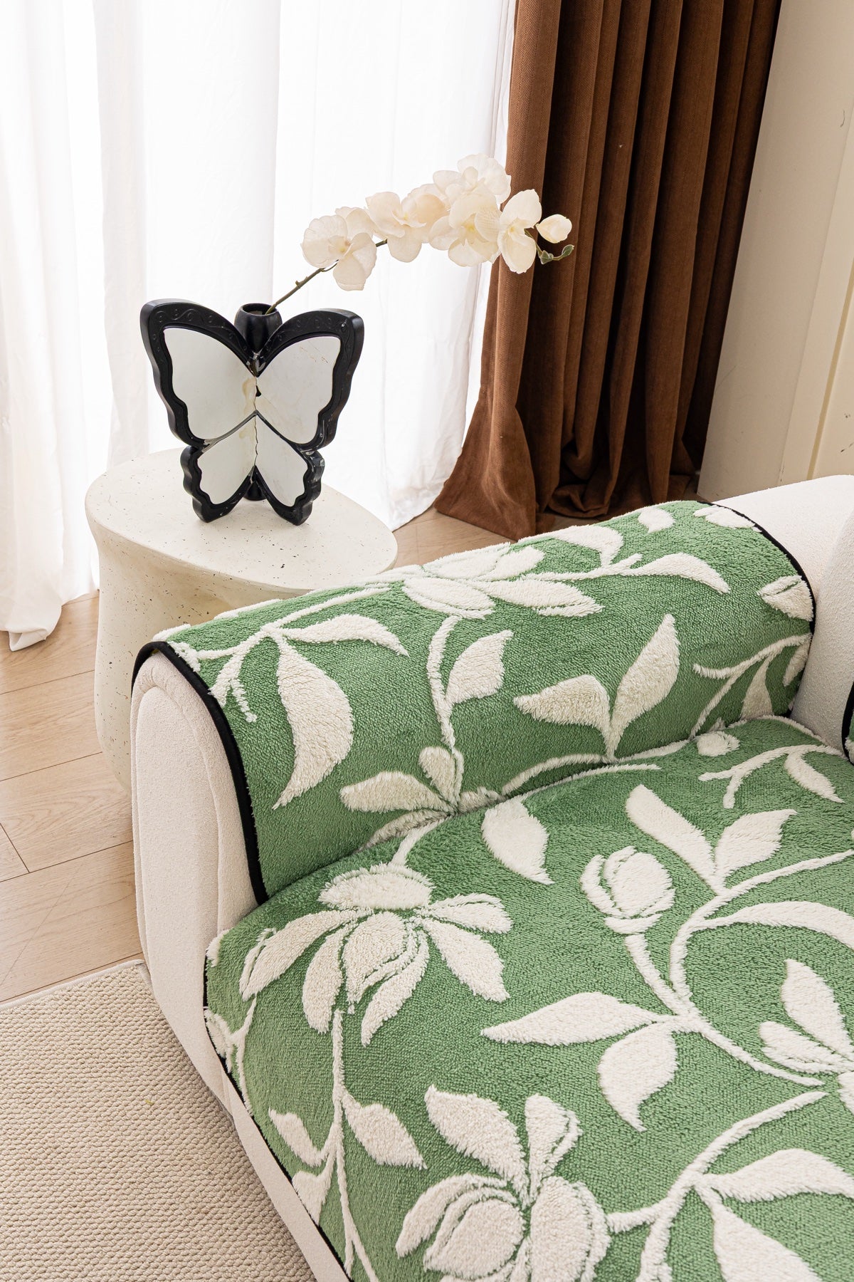 Decor Cedar Willow Quilted Leaf Sofa Seat Cover in Sage Leaf - back cushion fit view for quilted sofa seat covers in United States