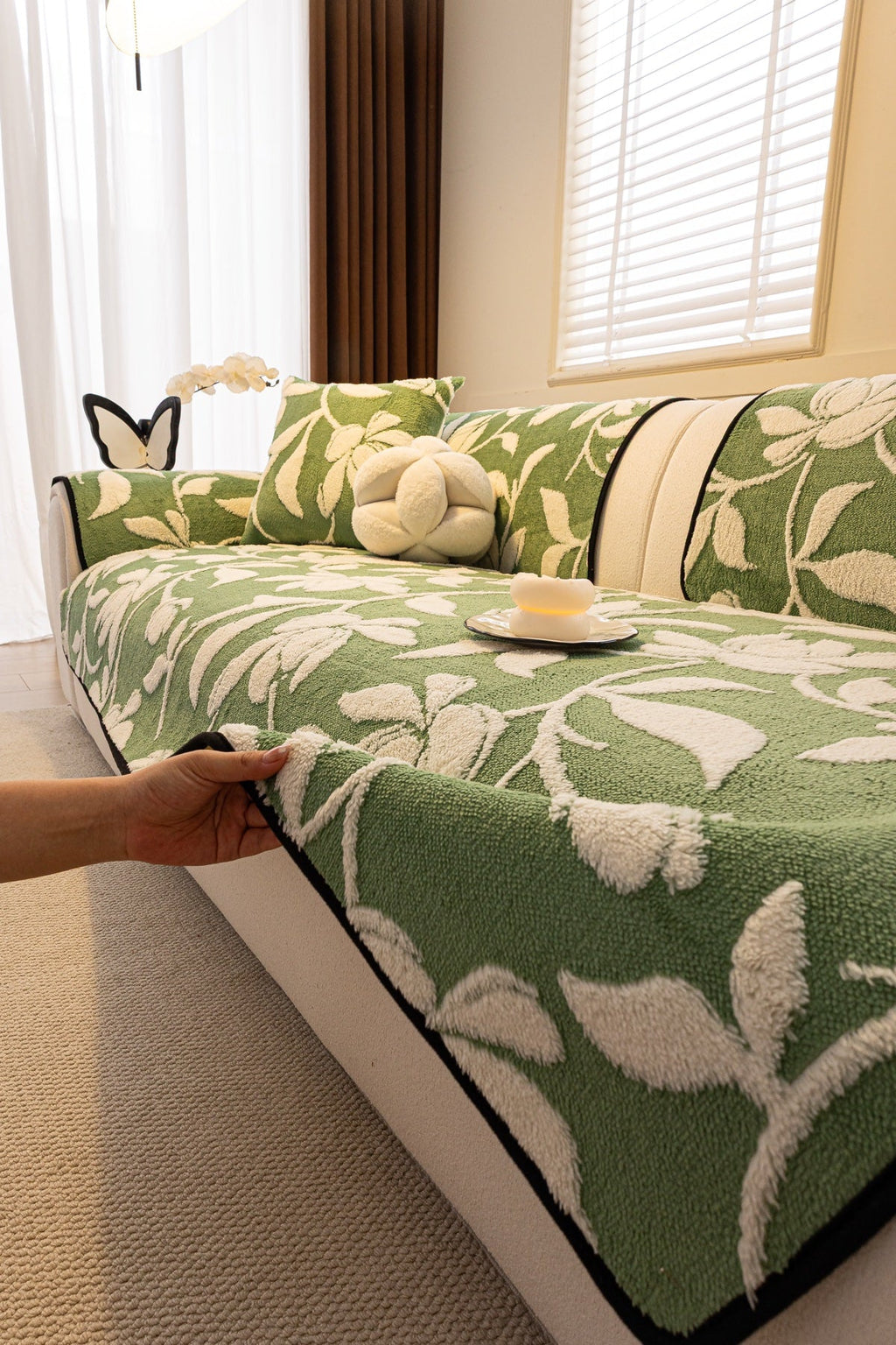 Decor Cedar Willow Quilted Leaf Sofa Seat Cover in Sage Leaf - styled sofa seat cover for quilted sofa seat covers in United States