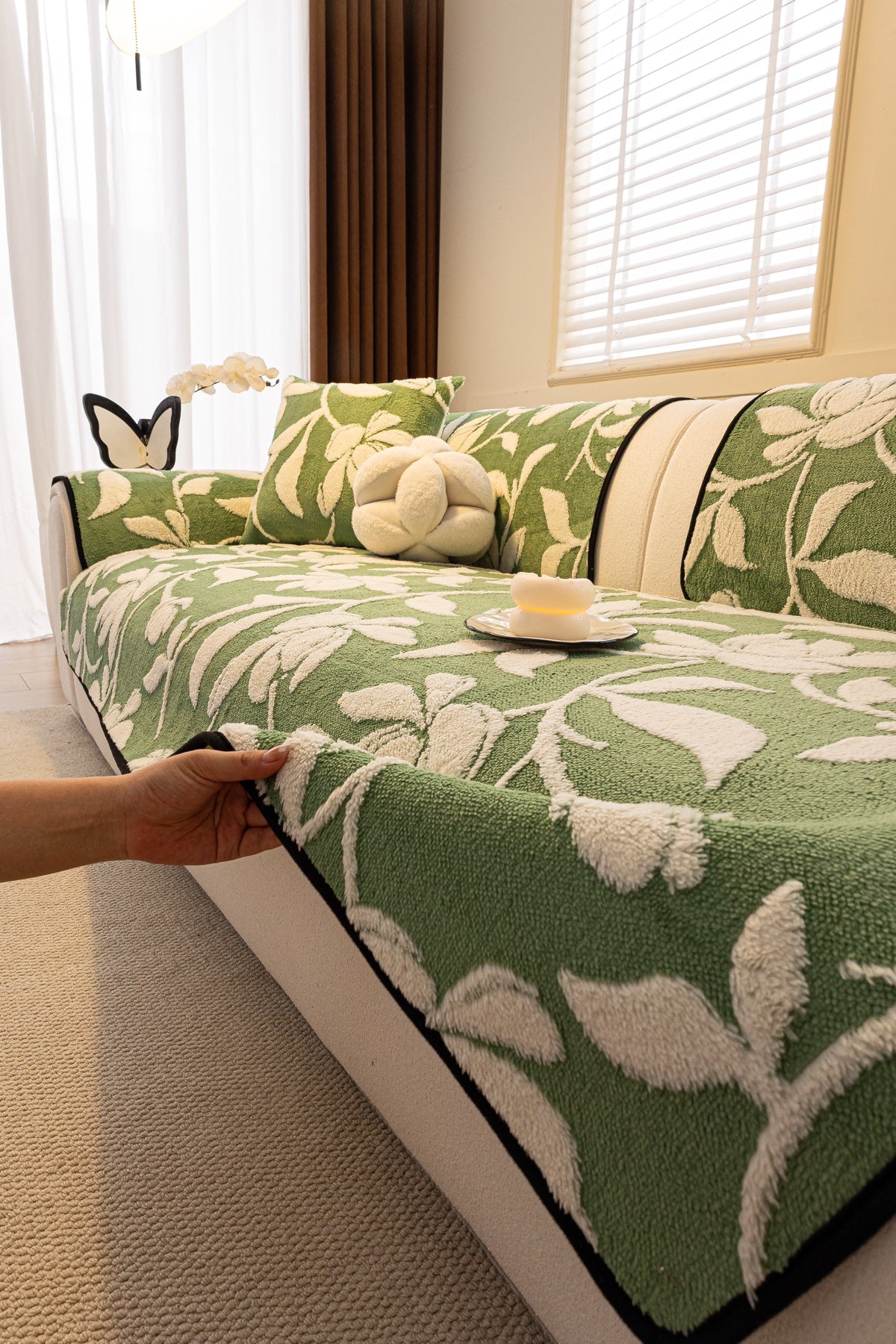 Decor Cedar Willow Quilted Leaf Sofa Seat Cover in Sage Leaf - styled sofa seat cover for quilted sofa seat covers in United States