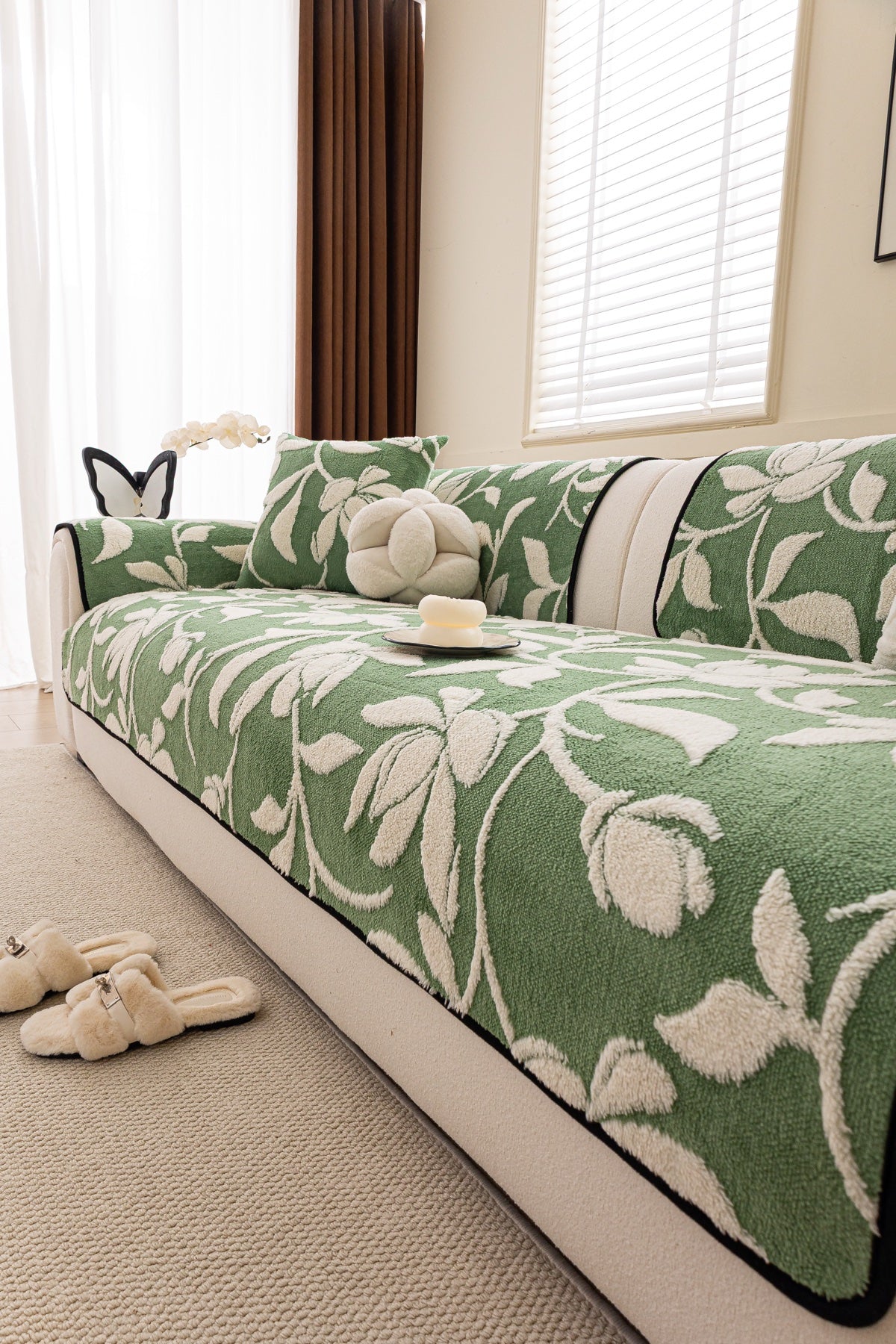Decor Cedar Willow Quilted Leaf Sofa Seat Cover in Sage Leaf - styled sofa seat cover for quilted sofa seat covers in United States
