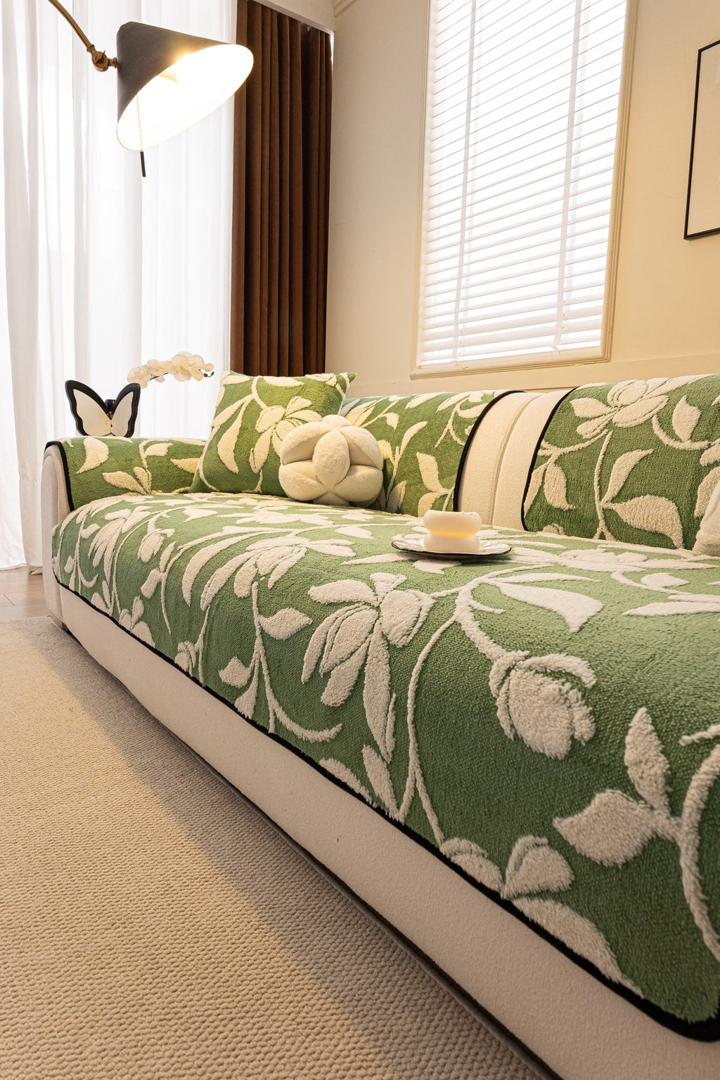 Decor Cedar Willow Quilted Leaf Sofa Seat Cover in Sage Leaf - styled sofa seat cover for quilted sofa seat covers in United States