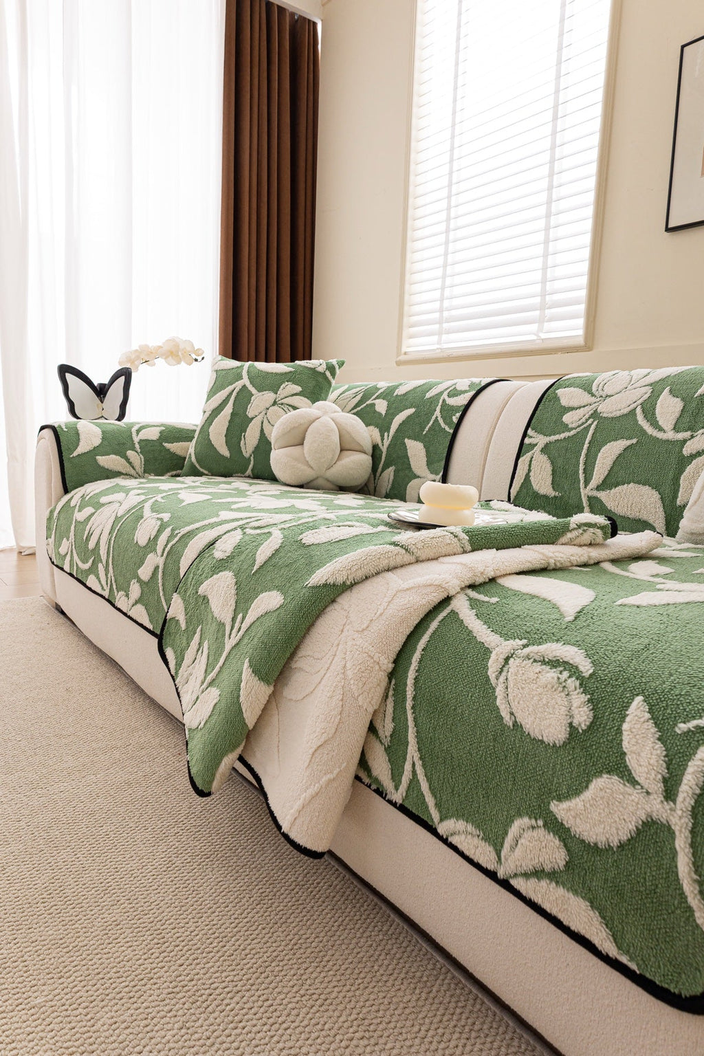 Decor Cedar Willow Quilted Leaf Sofa Seat Cover in Sage Leaf - styled sofa seat cover for quilted sofa seat covers in United States