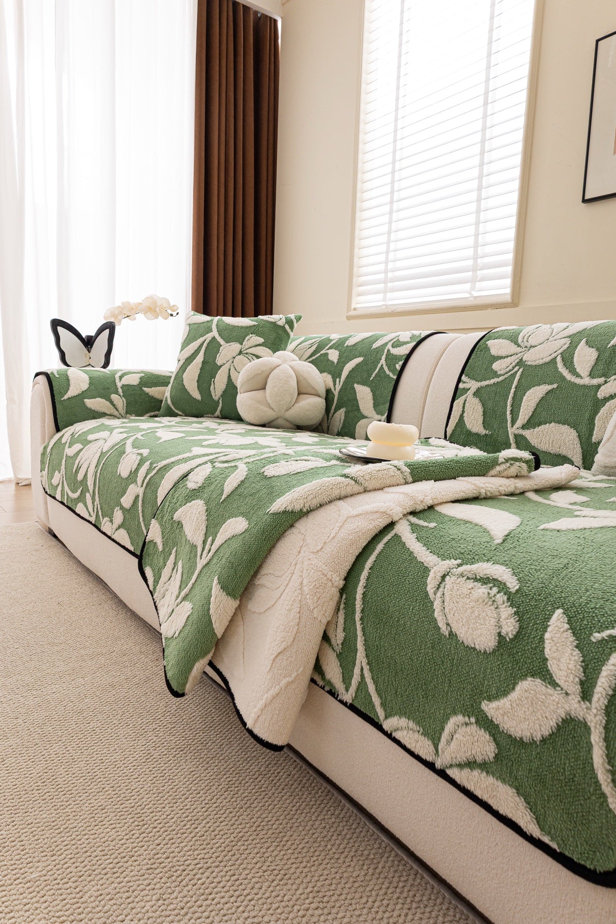 Decor Cedar Willow Quilted Leaf Sofa Seat Cover in Sage Leaf - styled sofa seat cover for quilted sofa seat covers in United States