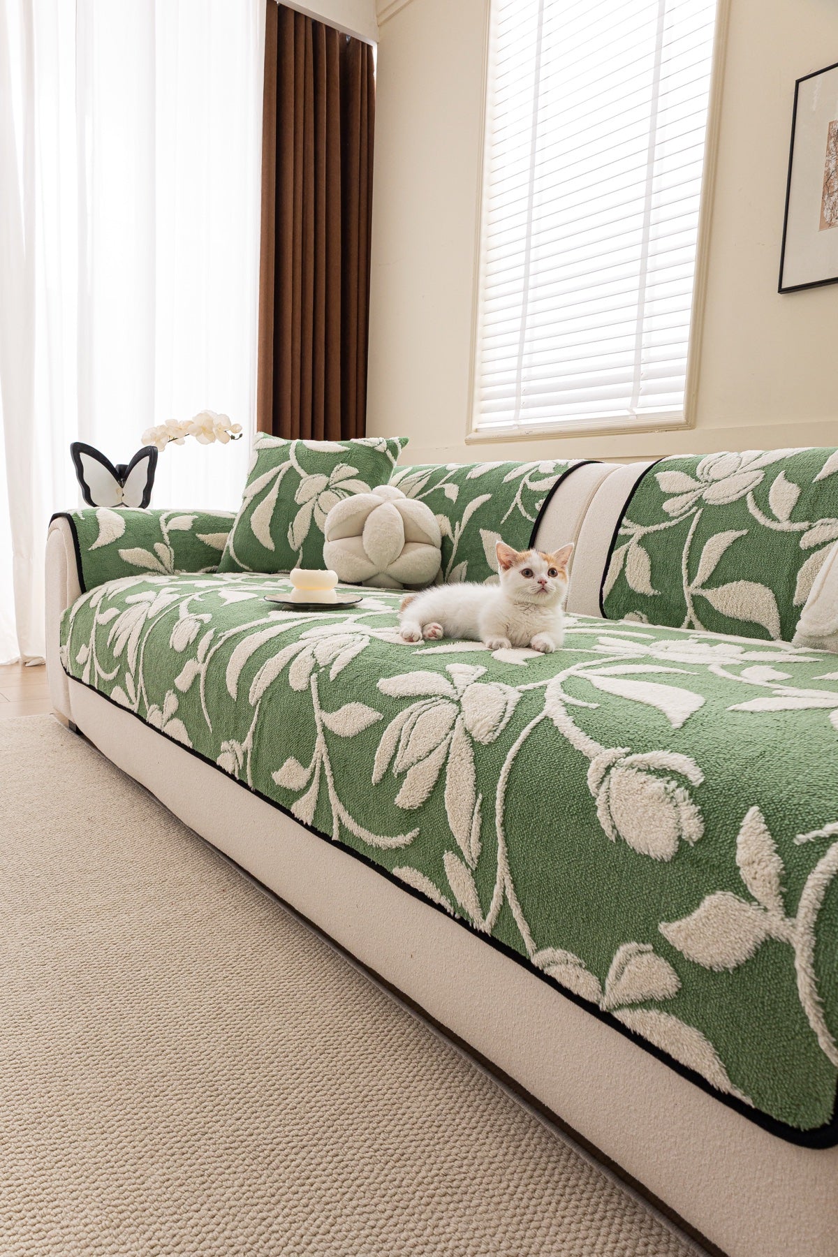 Decor Cedar Willow Quilted Leaf Sofa Seat Cover in Sage Leaf - pet-friendly sofa styling for quilted sofa seat covers in United States