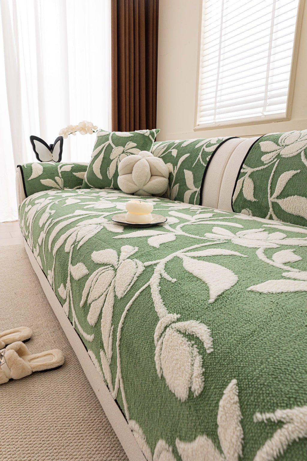 Decor Cedar Willow Quilted Leaf Sofa Seat Cover in Sage Leaf - styled sofa seat cover for quilted sofa seat covers in United States
