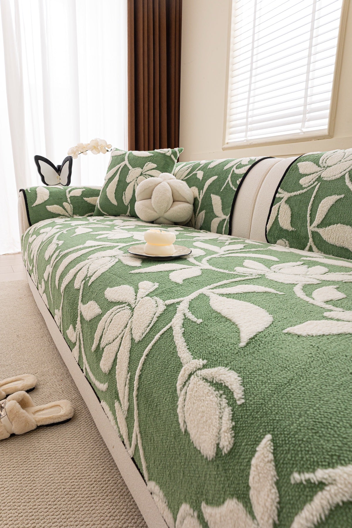 Decor Cedar Willow Quilted Leaf Sofa Seat Cover in Sage Leaf - styled sofa seat cover for quilted sofa seat covers in United States