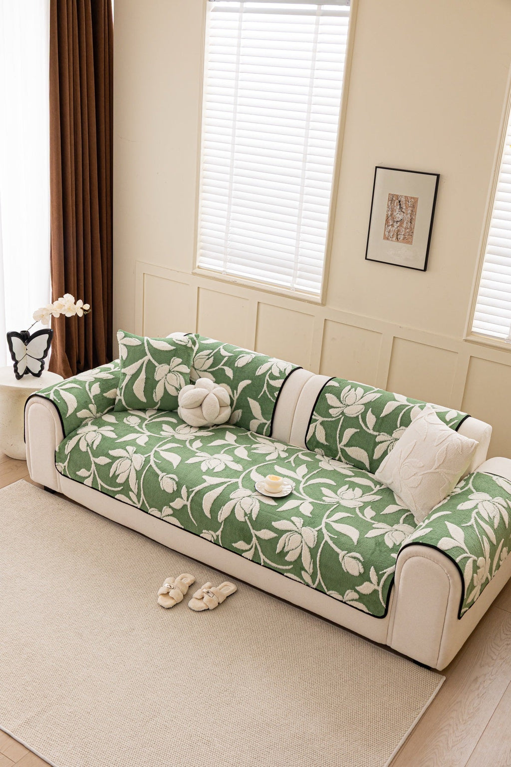 Decor Cedar Willow Quilted Leaf Sofa Seat Cover in Sage Leaf - styled sofa seat cover for quilted sofa seat covers in United States