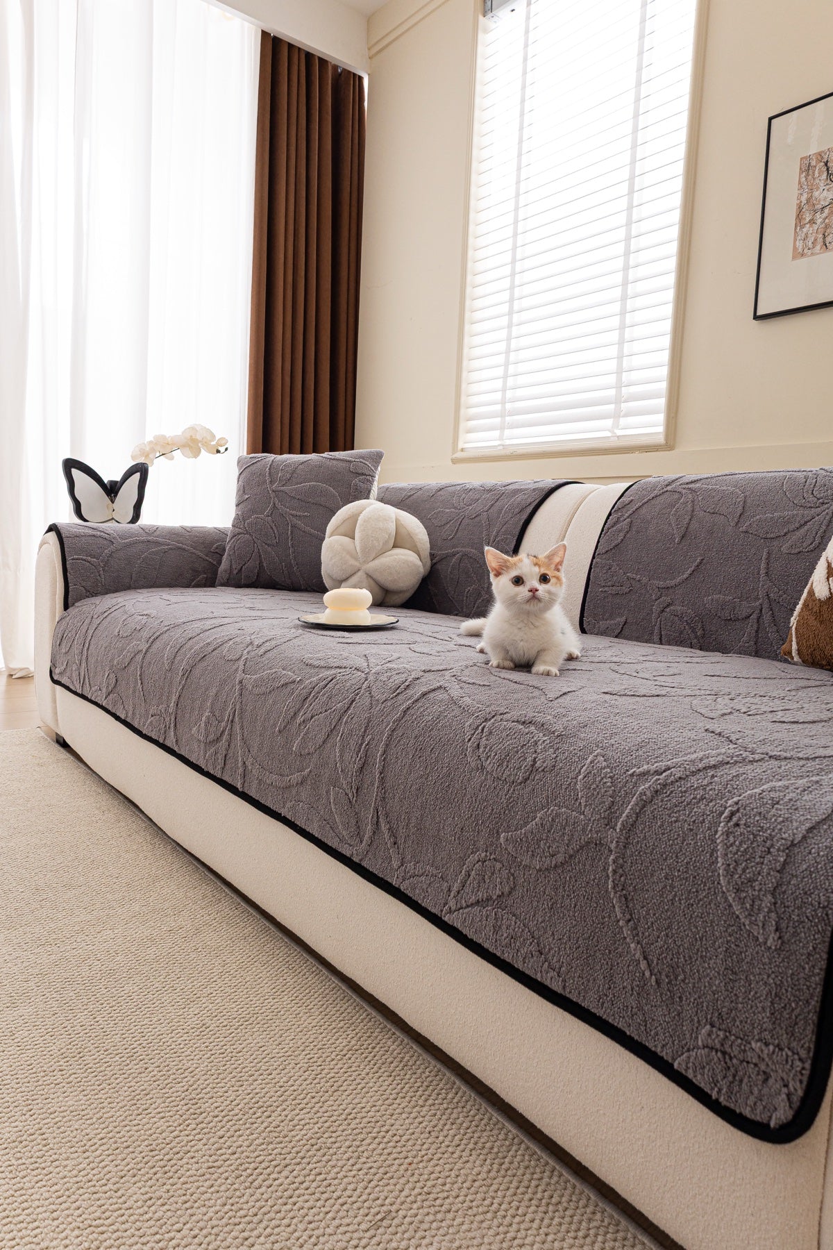 Decor Cedar Willow Quilted Leaf Sofa Seat Cover in Smoke Gray Leaf - pet-friendly sofa styling for quilted sofa seat covers in United States