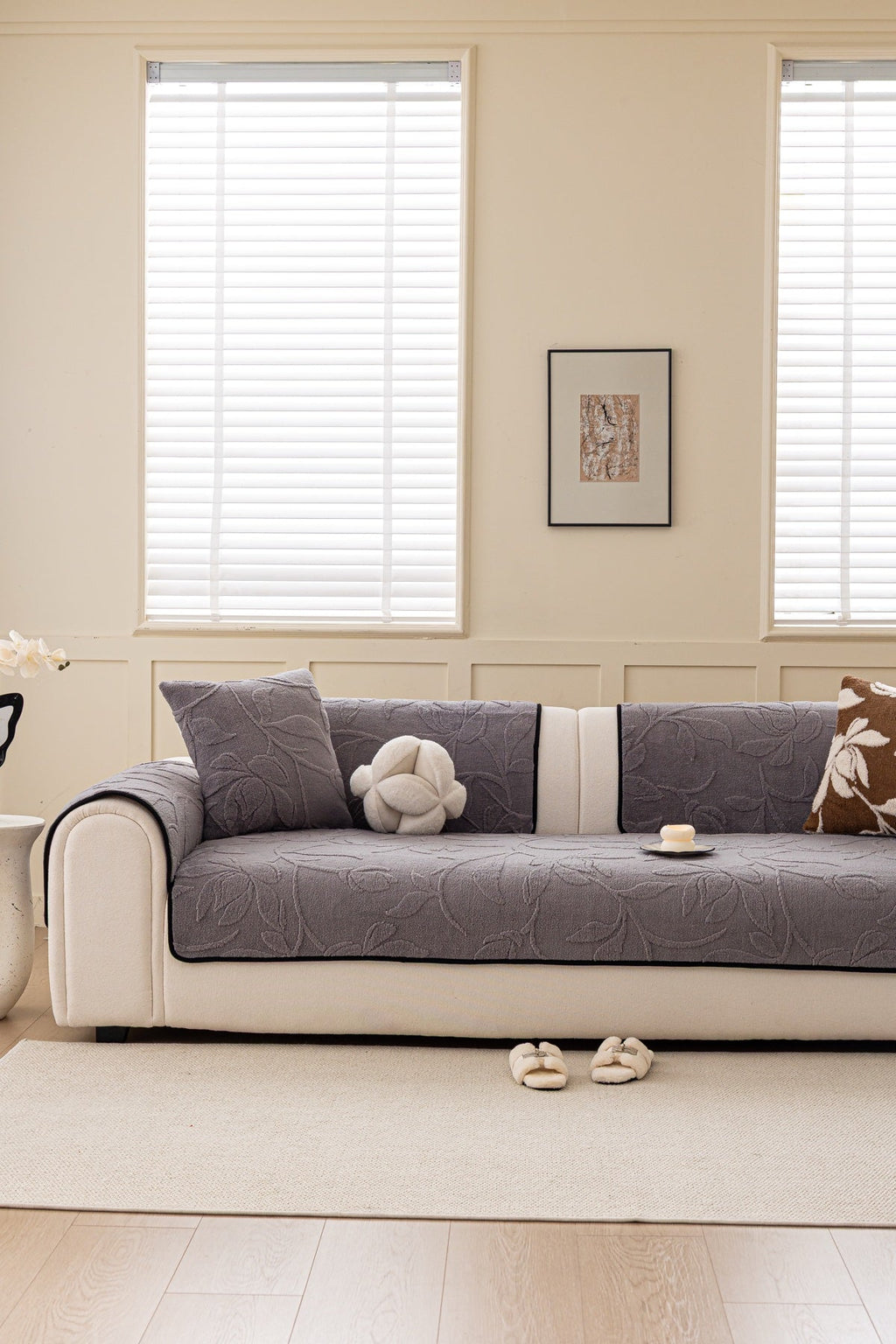 Decor Cedar Willow Quilted Leaf Sofa Seat Cover in Smoke Gray Leaf - styled sofa seat cover for quilted sofa seat covers in United States