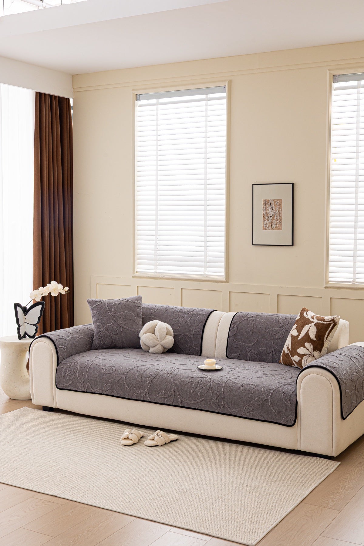 Decor Cedar Willow Quilted Leaf Sofa Seat Cover in Smoke Gray Leaf - styled sofa seat cover for quilted sofa seat covers in United States