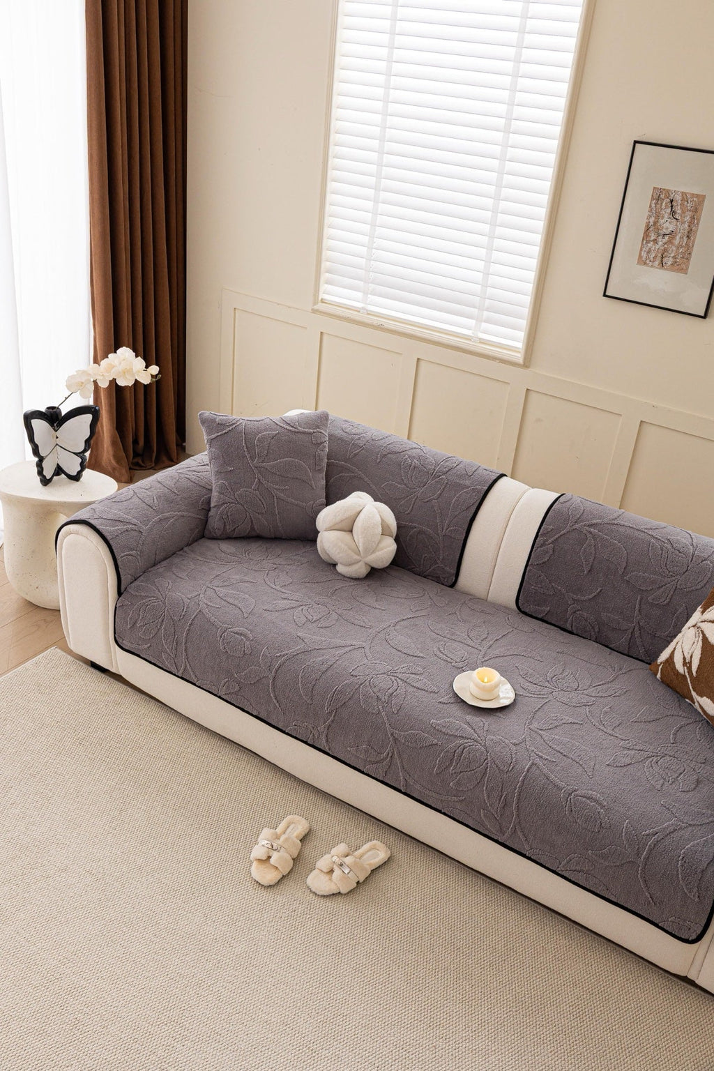 Decor Cedar Willow Quilted Leaf Sofa Seat Cover in Smoke Gray Leaf - styled sofa seat cover for quilted sofa seat covers in United States